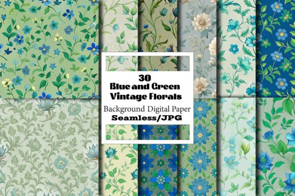 Blue and Green Vintage Florals: A Versatile Digital Design Resource