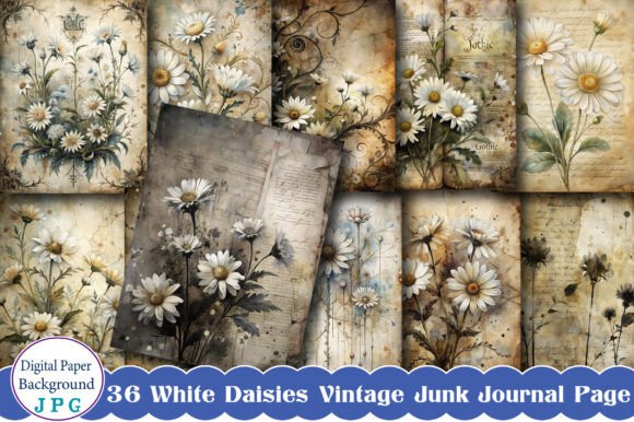 Discover the Charm of White Daisies Vintage Junk Journal Page