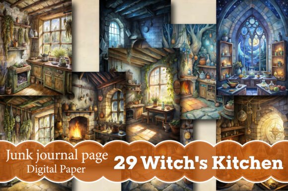 Exploring Witch's Kitchen Junk Journal Page Digital Assets