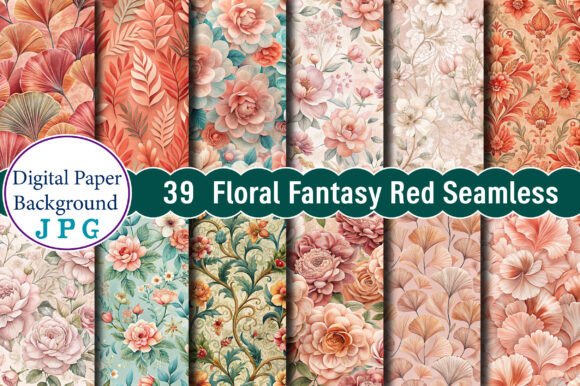 Floral Fantasy Red Seamless Patterns