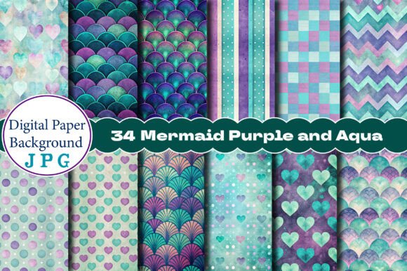 Mermaid Purple and Aqua Digital Paper