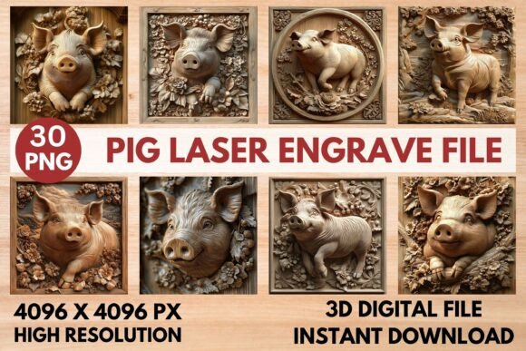 Premium Pig Designs for Laser Engraving Projects