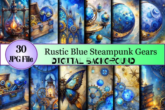 Rustic Blue Steampunk Gears Backgrounds