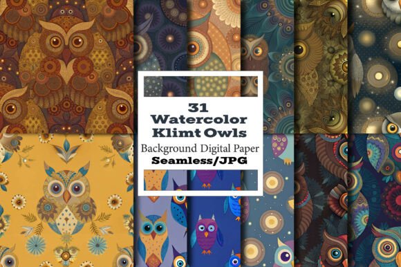 The Allure of Watercolor Klimt Owls Seamless Patterns