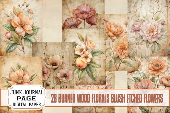 The Artful Elegance of Burned Wood Florals Blush Etched Flowers