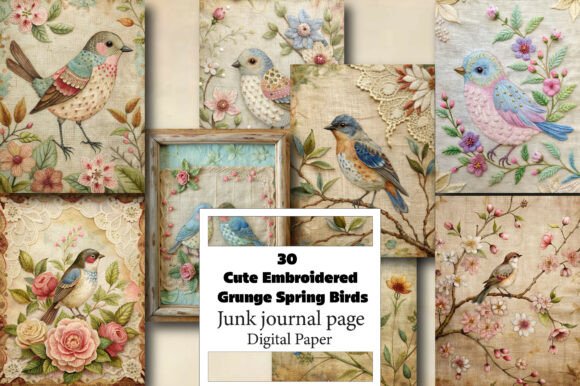 The Creative Power of the Cute Embroidered Grunge Spring Birds Design