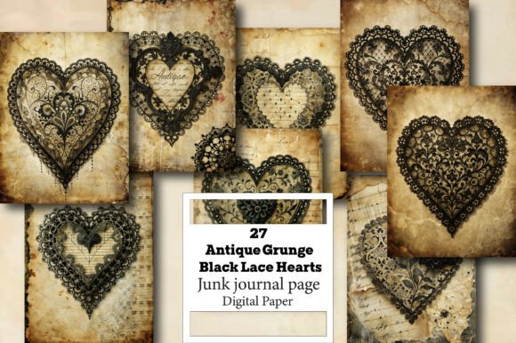 The Multifaceted Charm of Antique Grunge Black Lace Hearts Pages